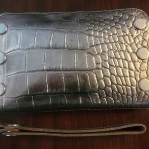 Hammitt Black Croc-Embossed Clutch